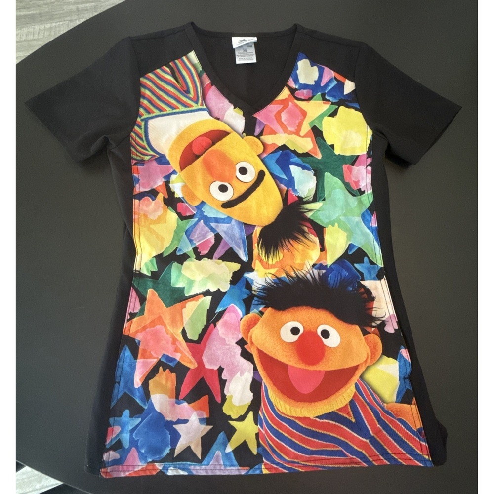 Sesame Street Bert and Ernie Scrub Top 50th Anniversary Size XS with Pockets
